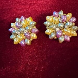 Multicolor Clip on Floral Earrings